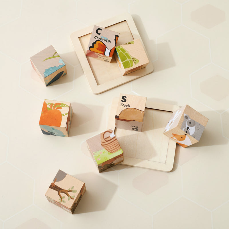 Unisex 6-in-1 Wooden Montessori Animal Puzzle