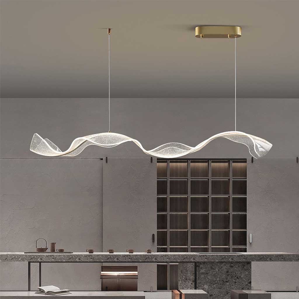 Wavy Acrylic LED Pendant Light - Modern Gold Finish Chandelier - Dining Room Lighting - Image 5