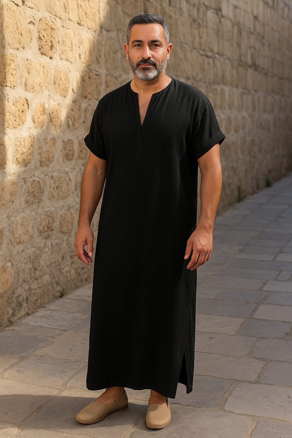White Djellaba with V-Neck - Comfortable