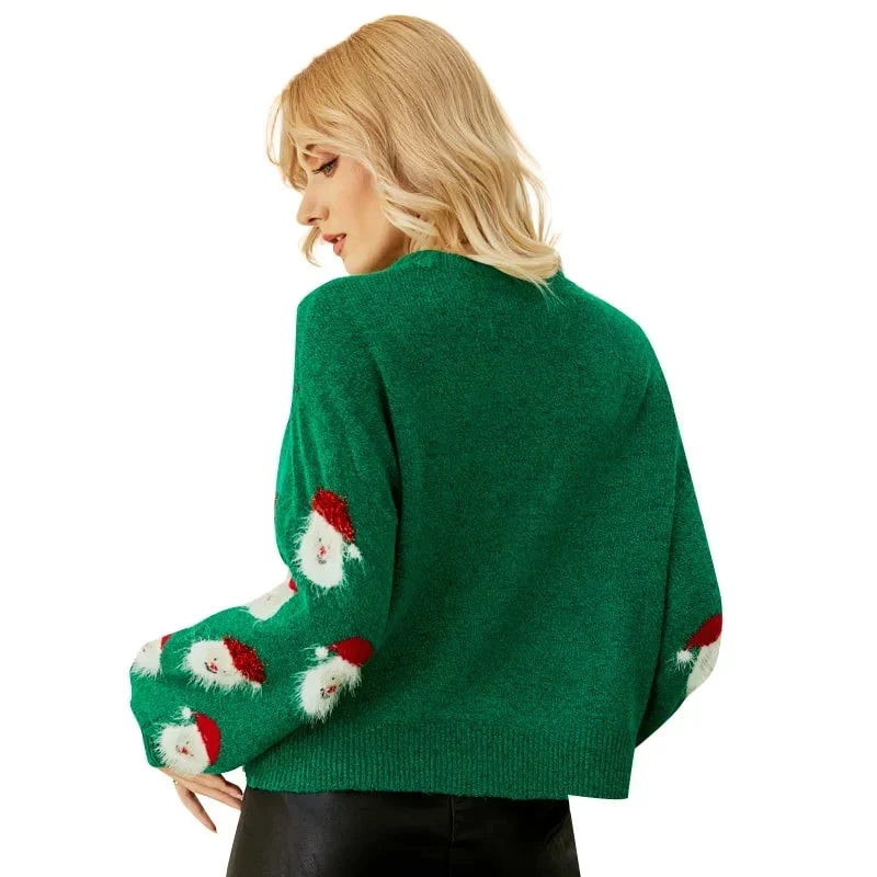 Women's Cartoon Pattern Cotton-Blend Sweater – Winter Crewneck Pullover
