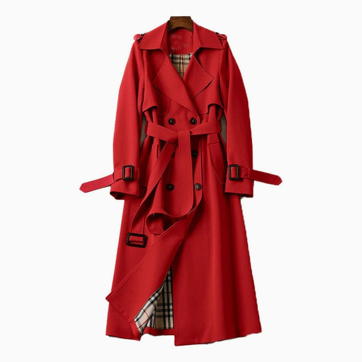 Women's Double-Breasted Belted Longline Trench Coat