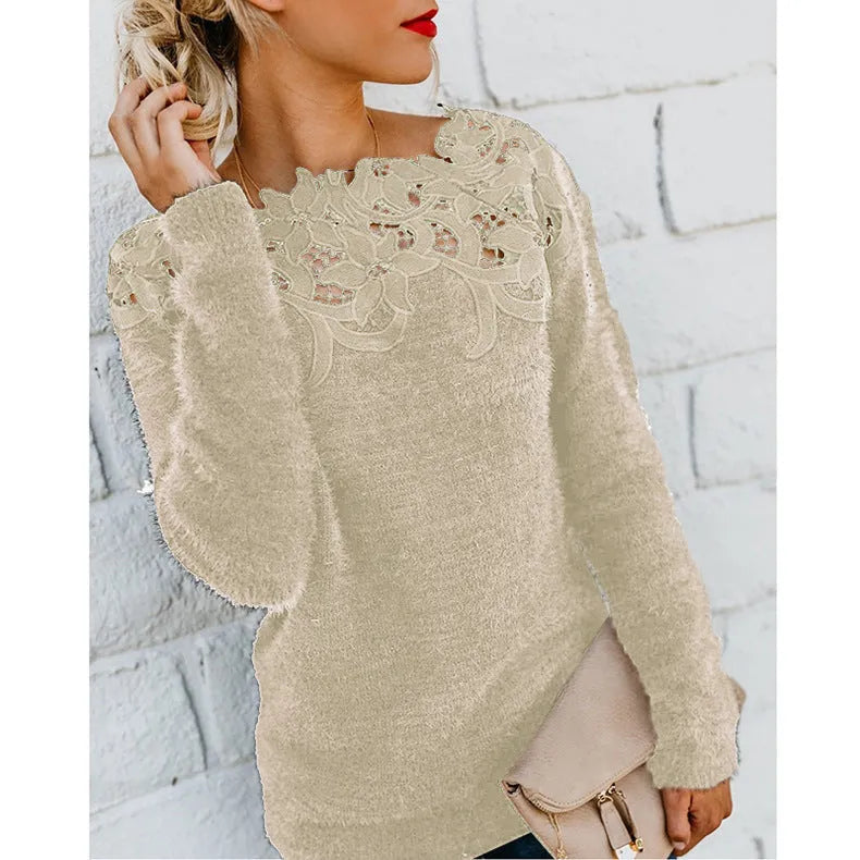 Women's Elegant Soft Knit Floral Pattern Sweater