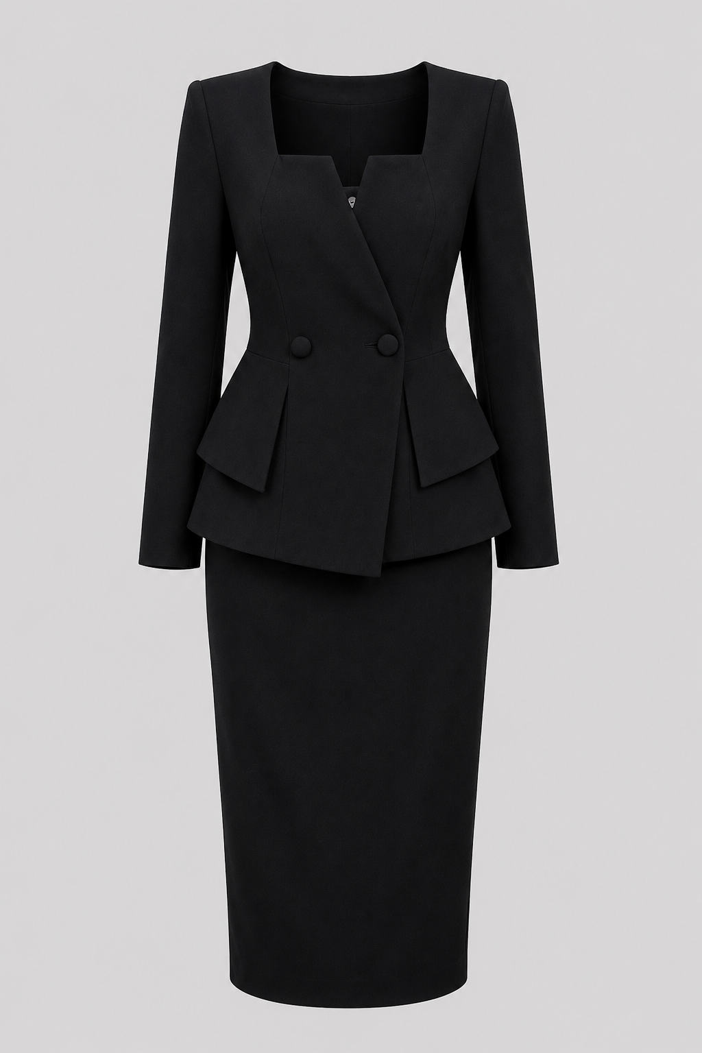 Women's Elegant Two-Piece Jacket and Skirt Set with Square Neckline