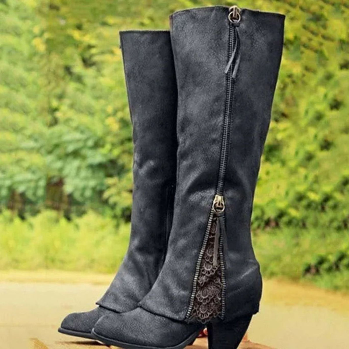 Women's Lace-Detail Block-Heel Knee-High Boots