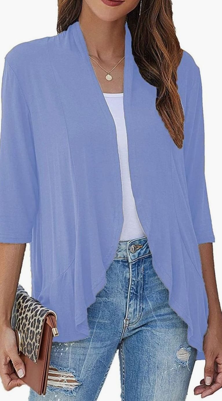 Women's Lightweight Open-Front 3/4 Sleeve Cardigan