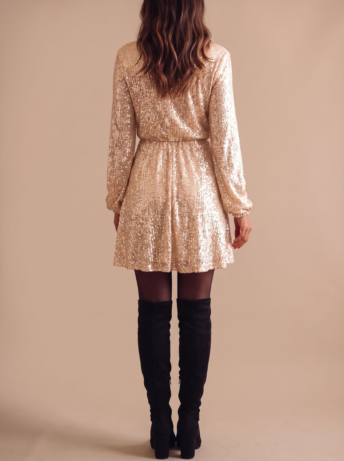 Women's Long-Sleeve Sequin Wrap Christmas Party Dress