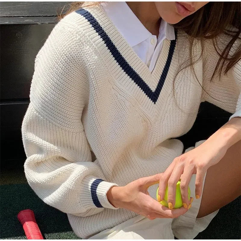 Women's Long-Sleeve V-Neck Winter Sweater