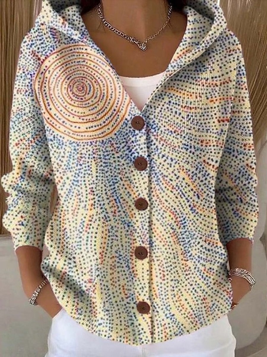 Women's Multicolor Patchwork Button-Front Hooded Cardigan Sweater
