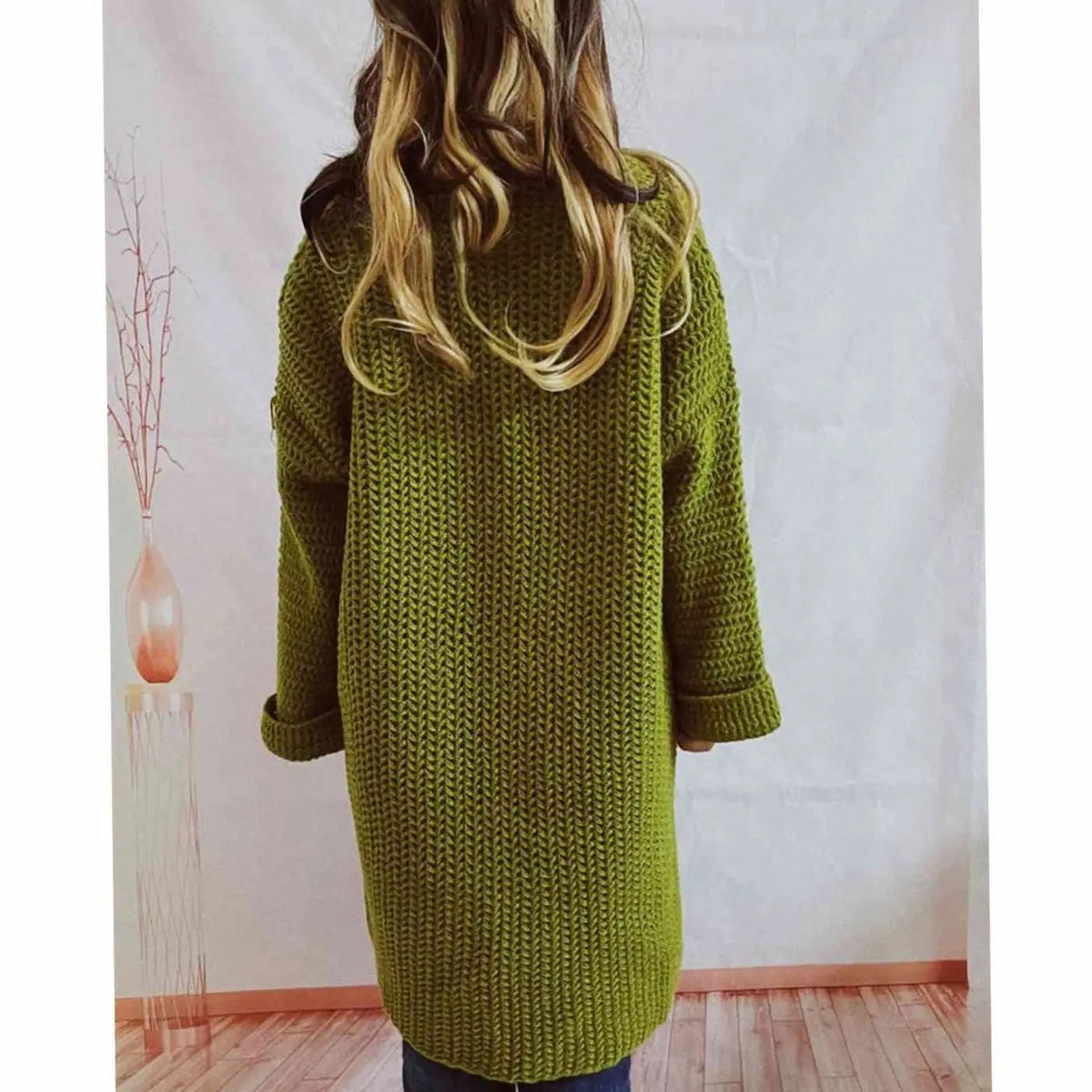 Women's Oversized Chunky-Knit Open-Front Long Cardigan with Pockets