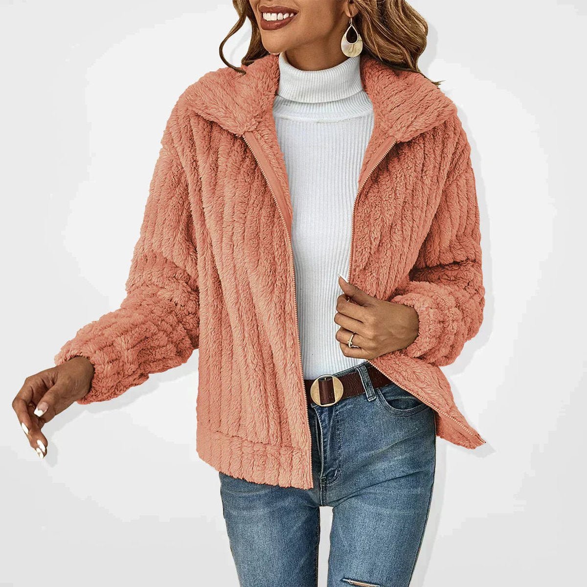Women's Oversized Fluffy Zip-Up Sherpa Cardigan Jacket