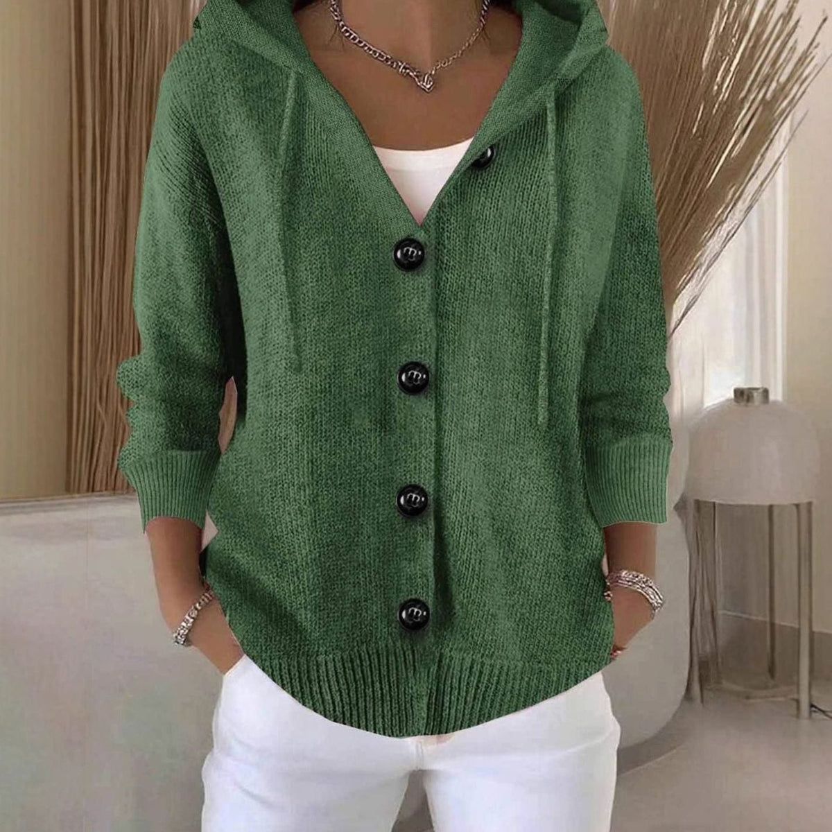 Women's Oversized Hooded Button-Front Knit Cardigan Sweater