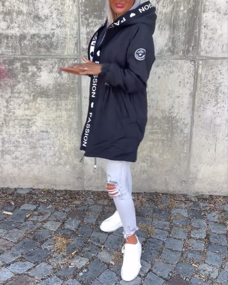 Women's Relaxed-Fit Hooded Drawstring Mid-Length Coat