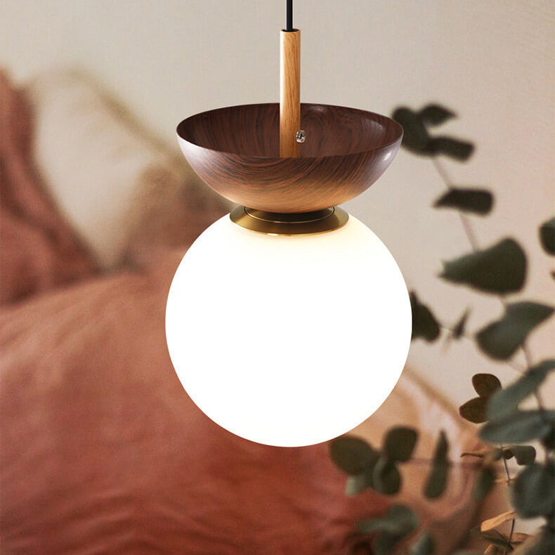 Wood and Glass Globe Light - Modern Semi-Flush Mount Ceiling Fixture - Nordic Style - Image 5