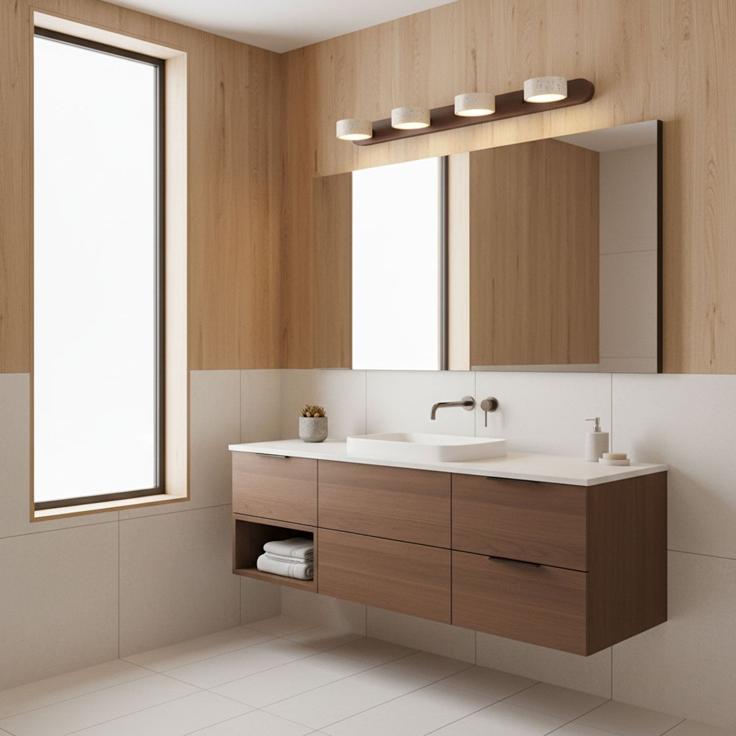 Wood Color Travertine Style LED Wall Sconce - Modern Plug-in Wall Light - Integrated Lighting - Image 5