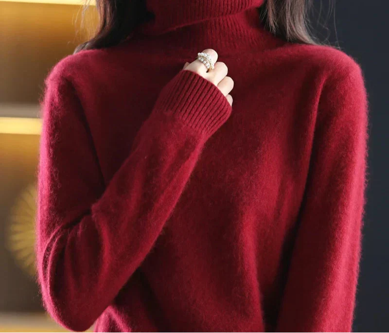 100% Pure Cashmere Turtleneck Sweater for Autumn and Winter