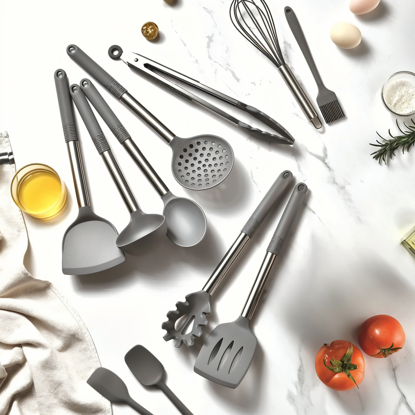 12-Piece Kitchen Utensil Set - Silicone and Stainless Steel - Stylish Cooking Tools with Holder - Image 4