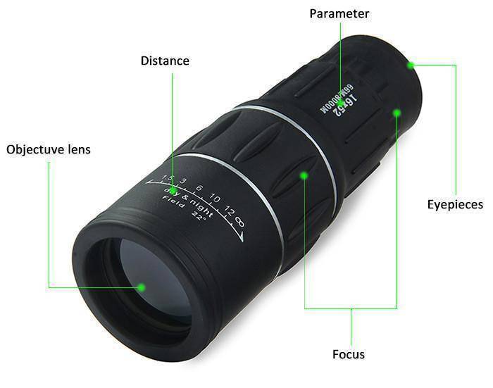 16X52 Super Clear Dual Focus Zoom Monocular Scope