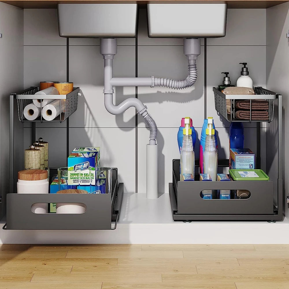 2-Tier Slide-Out Under-Sink Organizer - L-Shaped Space Maximizer