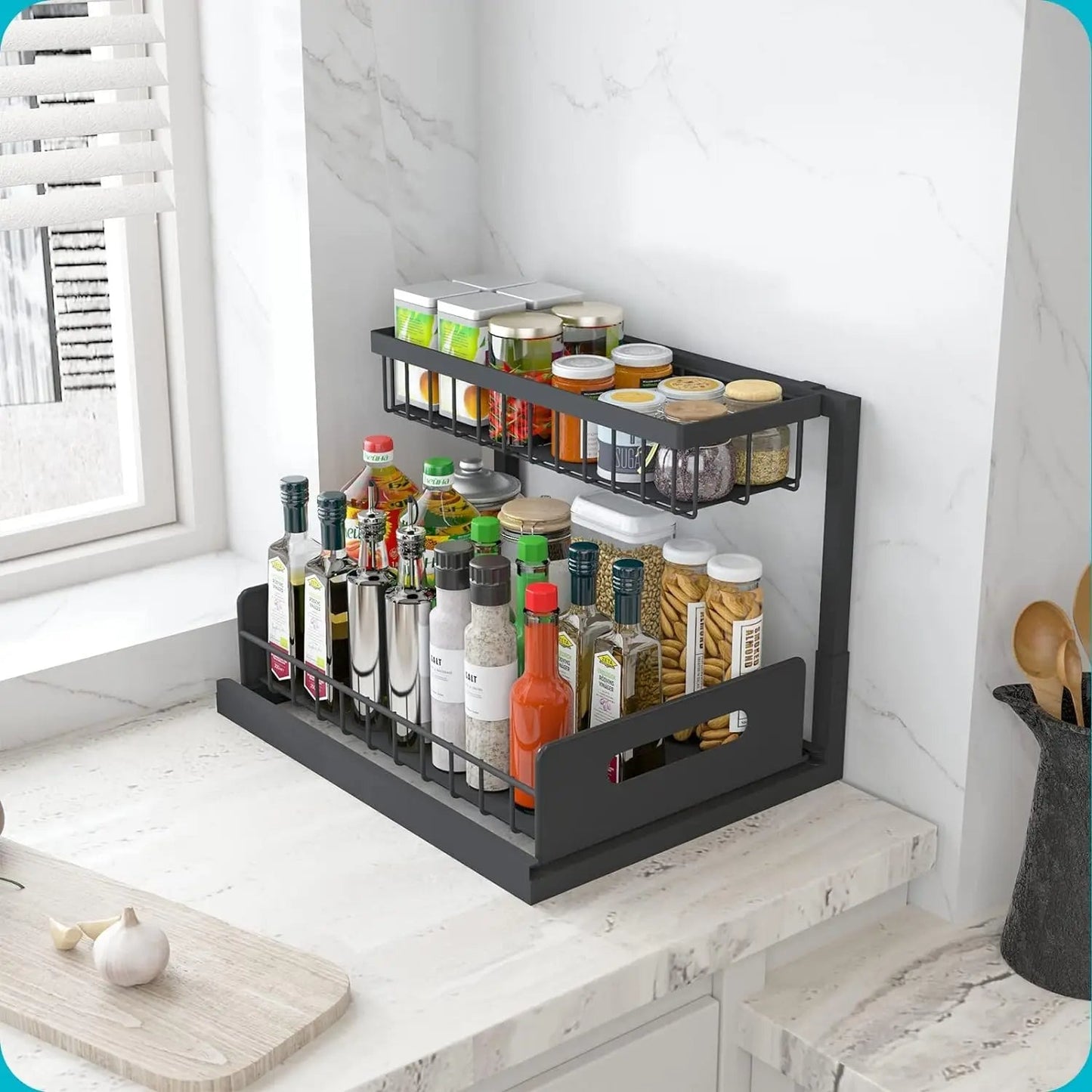 2-Tier Slide-Out Under-Sink Organizer - L-Shaped Space Maximizer