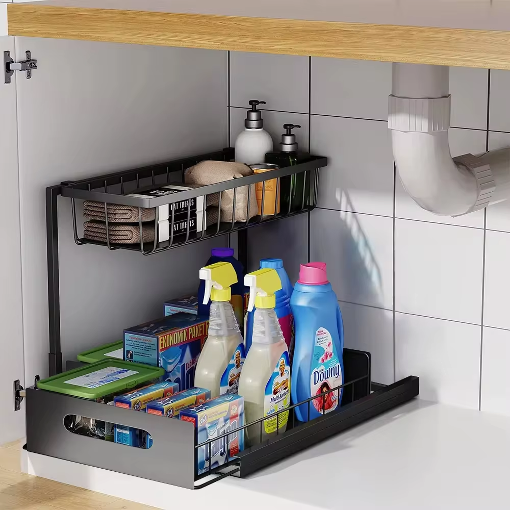 2-Tier Slide-Out Under-Sink Organizer - L-Shaped Space Maximizer