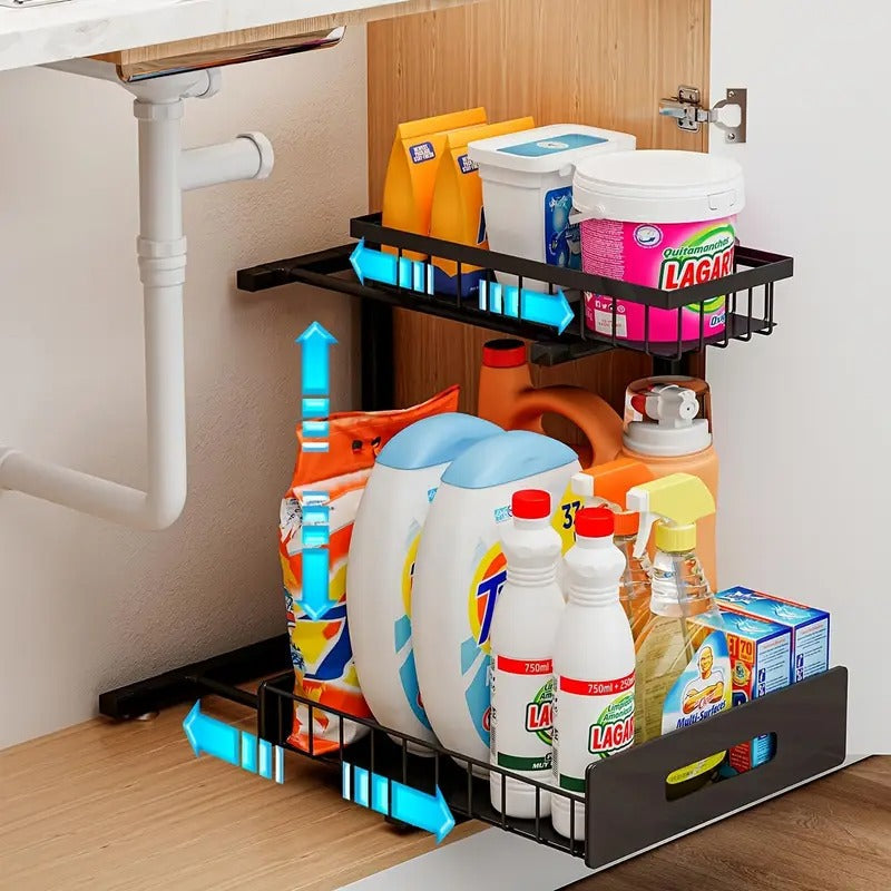 2-Tier Slide-Out Under-Sink Organizer - L-Shaped Space Maximizer