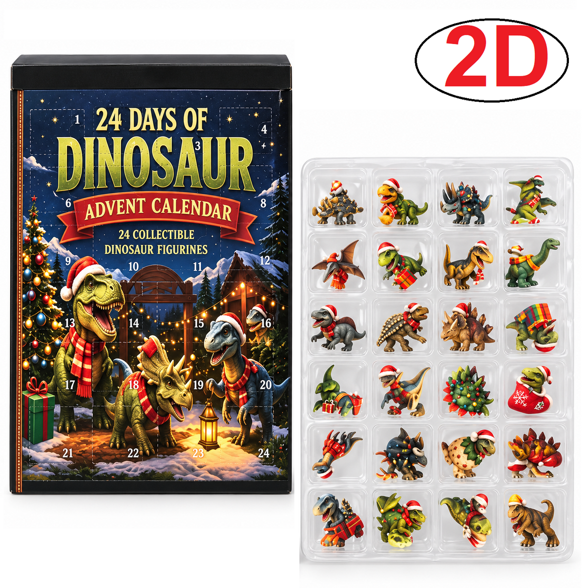 24-Day 2D Dinosaur Christmas Advent Calendar