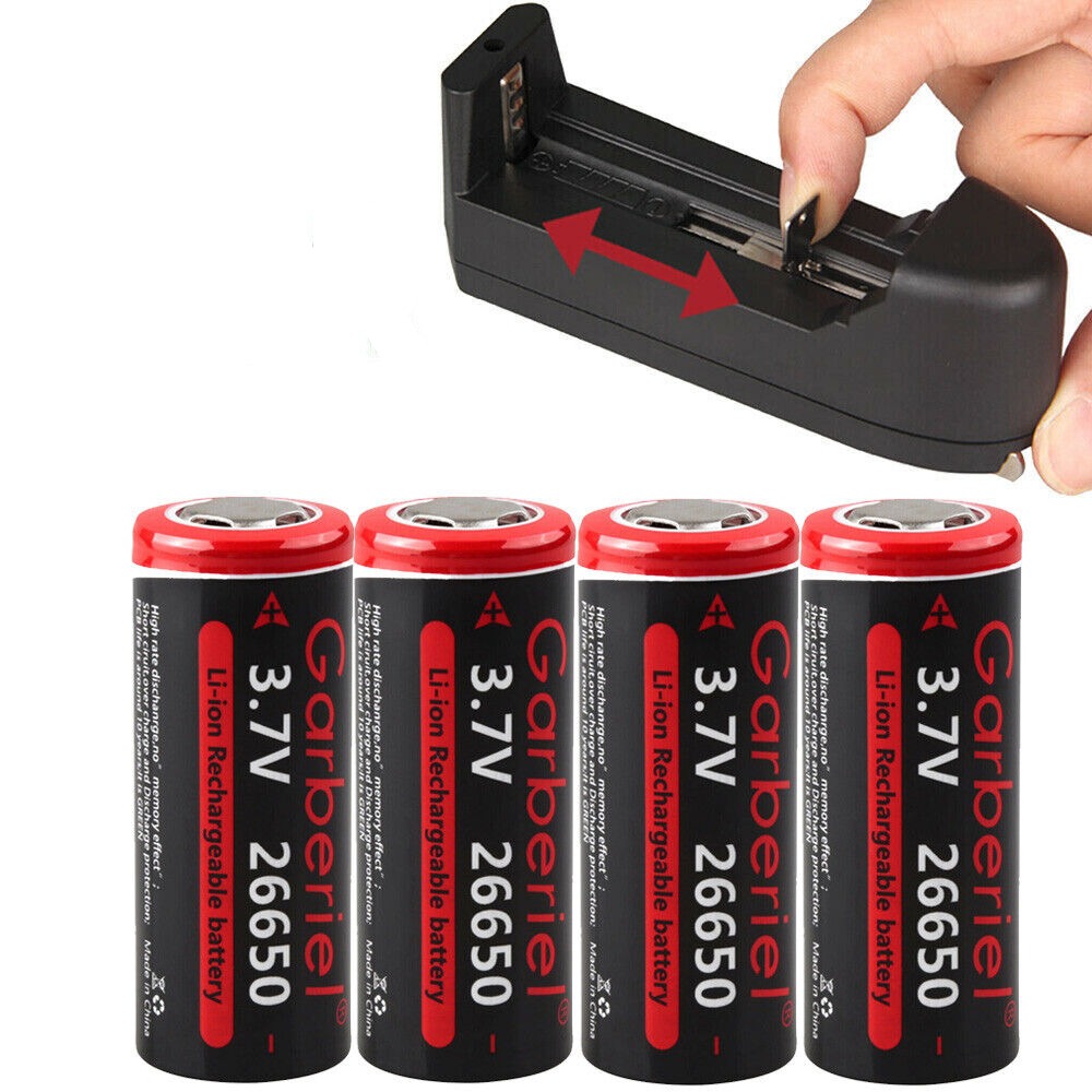 26650 Li-ion 3.7V Rechargeable Flat Top Batteries - 2 Pack