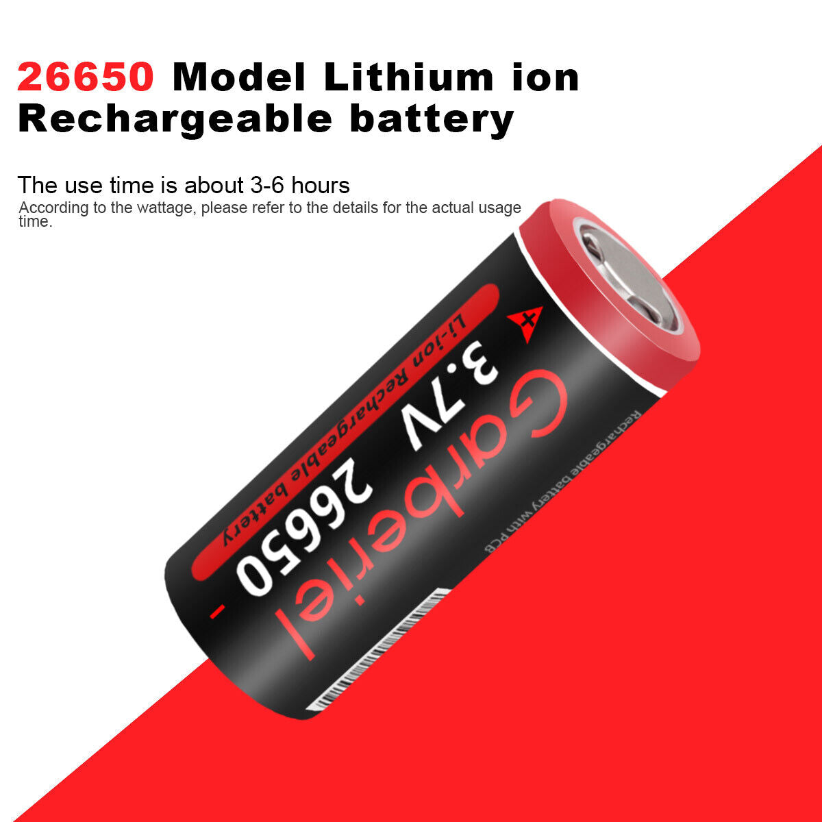 26650 Li-ion 3.7V Rechargeable Flat Top Batteries - 2 Pack