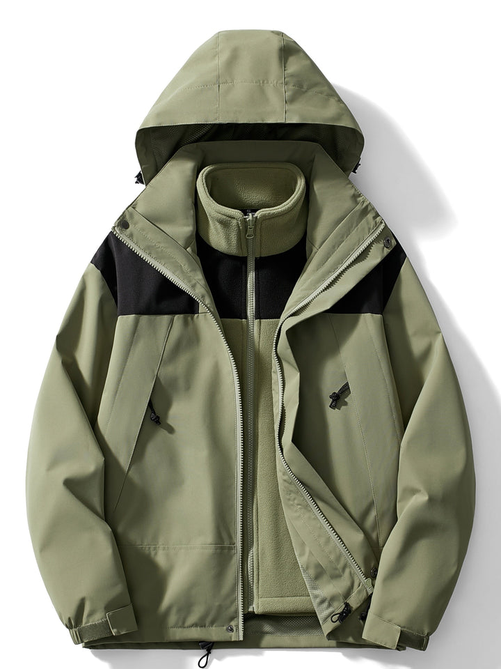 3-in-1 Waterproof and Windproof Outdoor Jacket with Detachable Hood