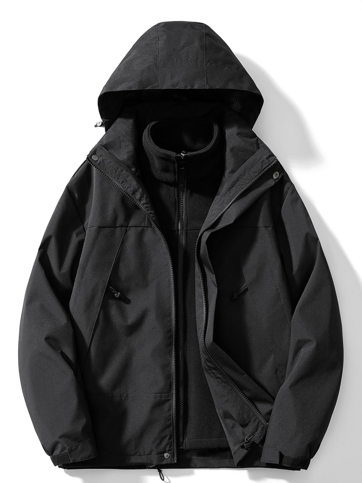 3-in-1 Waterproof and Windproof Outdoor Jacket with Detachable Hood
