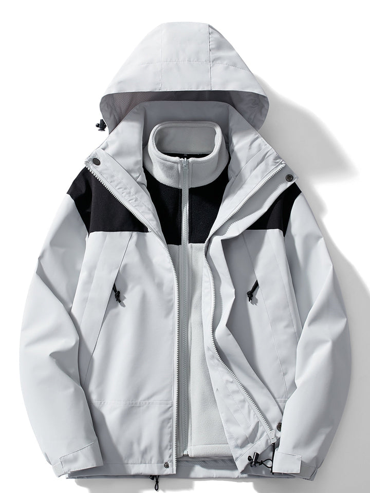 3-in-1 Waterproof and Windproof Outdoor Jacket with Detachable Hood