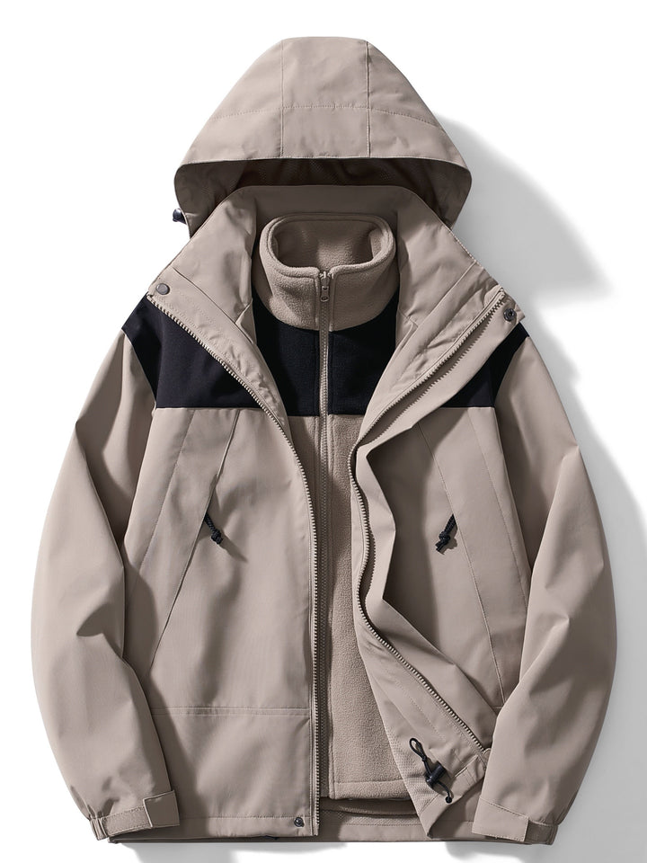 3-in-1 Waterproof and Windproof Outdoor Jacket with Detachable Hood