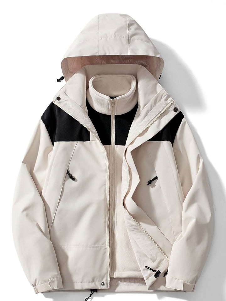 3-in-1 Waterproof and Windproof Outdoor Jacket with Detachable Hood