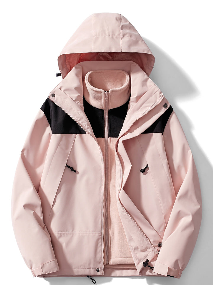 3-in-1 Waterproof and Windproof Outdoor Jacket with Detachable Hood