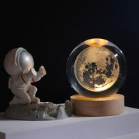 3D Engraved Crystal Ball Night Light - Wooden Base Ambient Lamp - Modern Decor