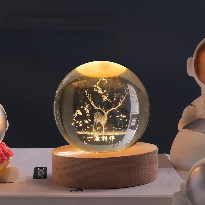 3D Engraved Crystal Ball Night Light - Wooden Base Ambient Lamp - Modern Decor - Image 10