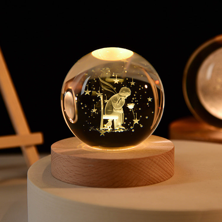 3D Engraved Crystal Ball Night Light - Wooden Base Ambient Lamp - Modern Decor - Image 11