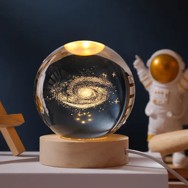 3D Engraved Crystal Ball Night Light - Wooden Base Ambient Lamp - Modern Decor - Image 2