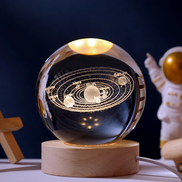 3D Engraved Crystal Ball Night Light - Wooden Base Ambient Lamp - Modern Decor - Image 3