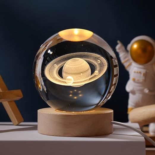 3D Engraved Crystal Ball Night Light - Wooden Base Ambient Lamp - Modern Decor - Image 4