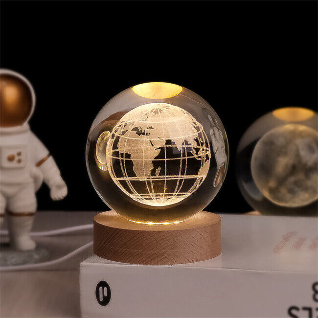 3D Engraved Crystal Ball Night Light - Wooden Base Ambient Lamp - Modern Decor - Image 5