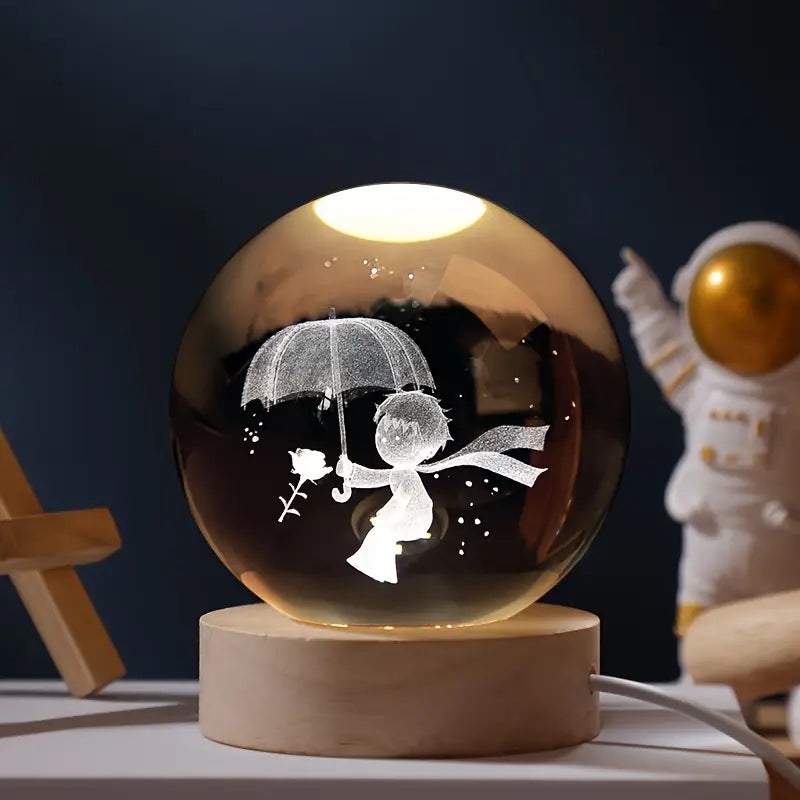 3D Engraved Crystal Ball Night Light - Wooden Base Ambient Lamp - Modern Decor - Image 6