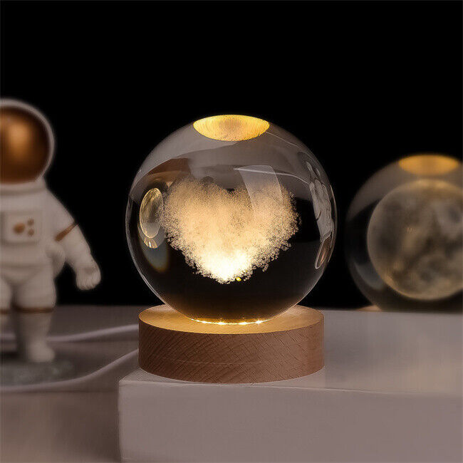 3D Engraved Crystal Ball Night Light - Wooden Base Ambient Lamp - Modern Decor - Image 7
