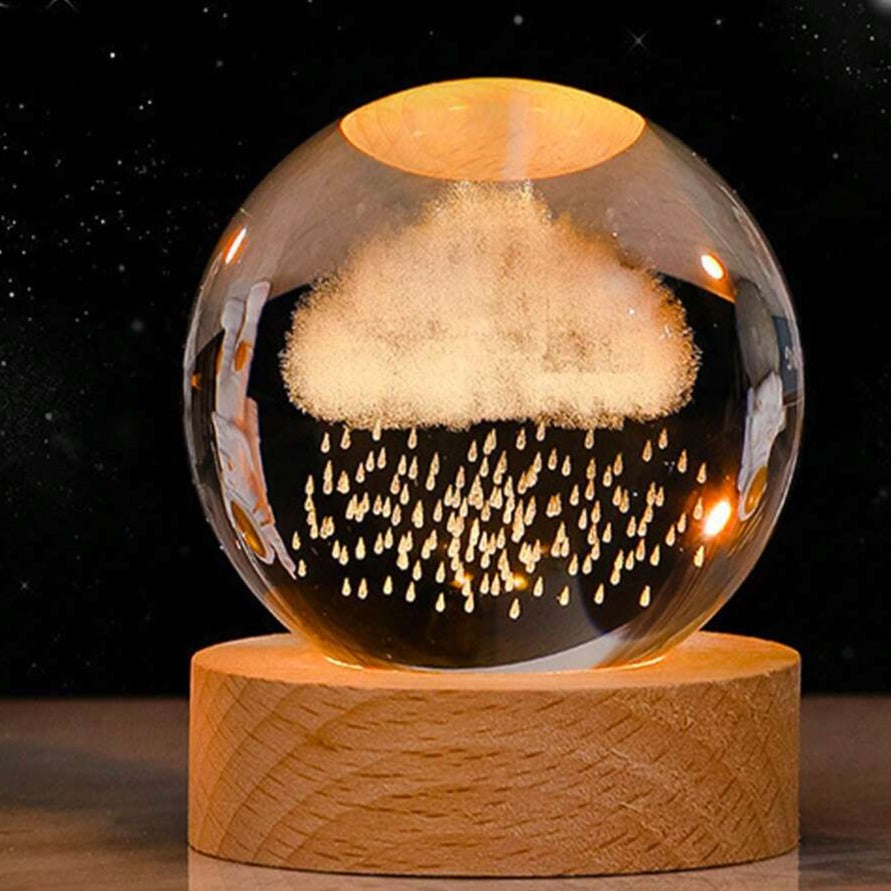 3D Engraved Crystal Ball Night Light - Wooden Base Ambient Lamp - Modern Decor - Image 9