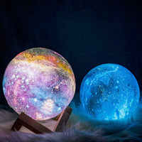 3D Galaxy Moon Table Lamp - Rechargeable LED Night Light - Multicolor