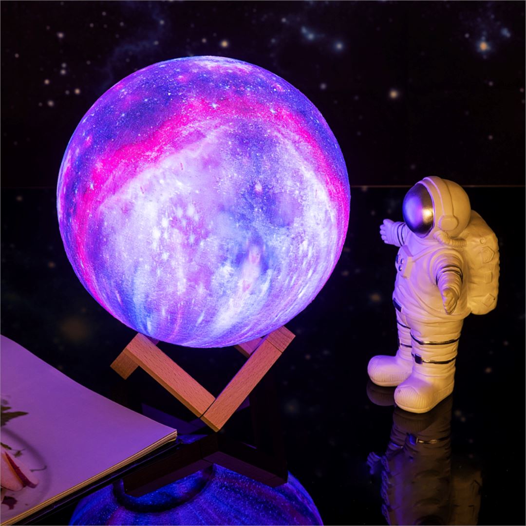 3D Galaxy Moon Table Lamp - Rechargeable LED Night Light - Multicolor - Image 3