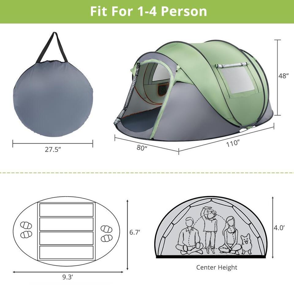 4-Person Pop-Up Camping Tent - Waterproof Automatic Setup