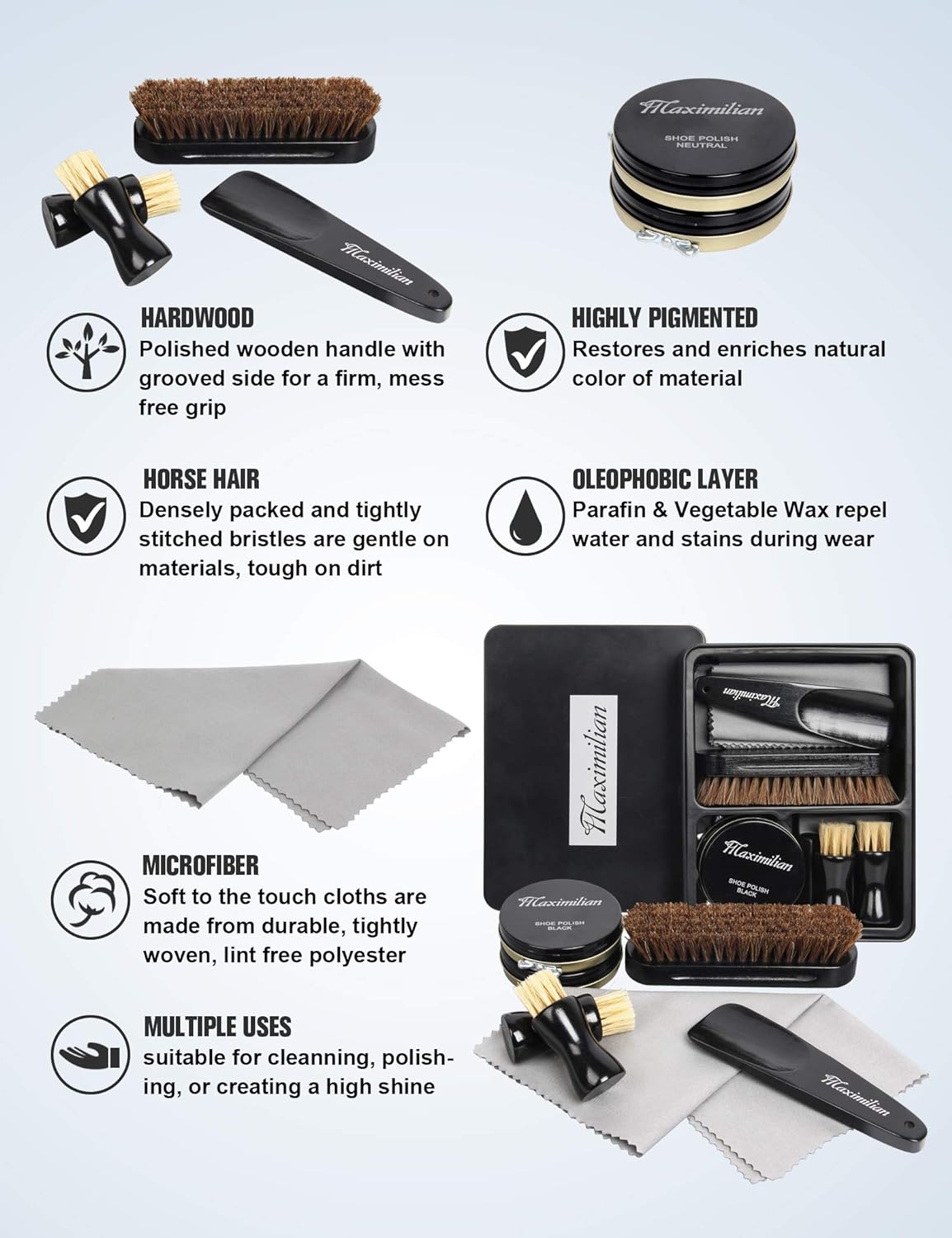 7-Piece Shoe Shine and Care Kit
