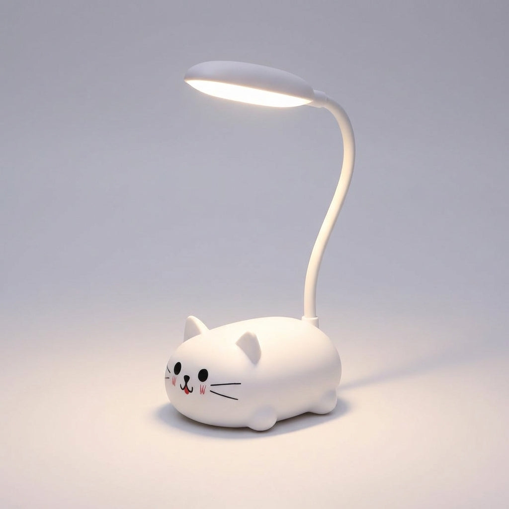 LED Desk Lamp with Adjustable Neck – Compact Cat Design in Blue, Pink, White and Green
