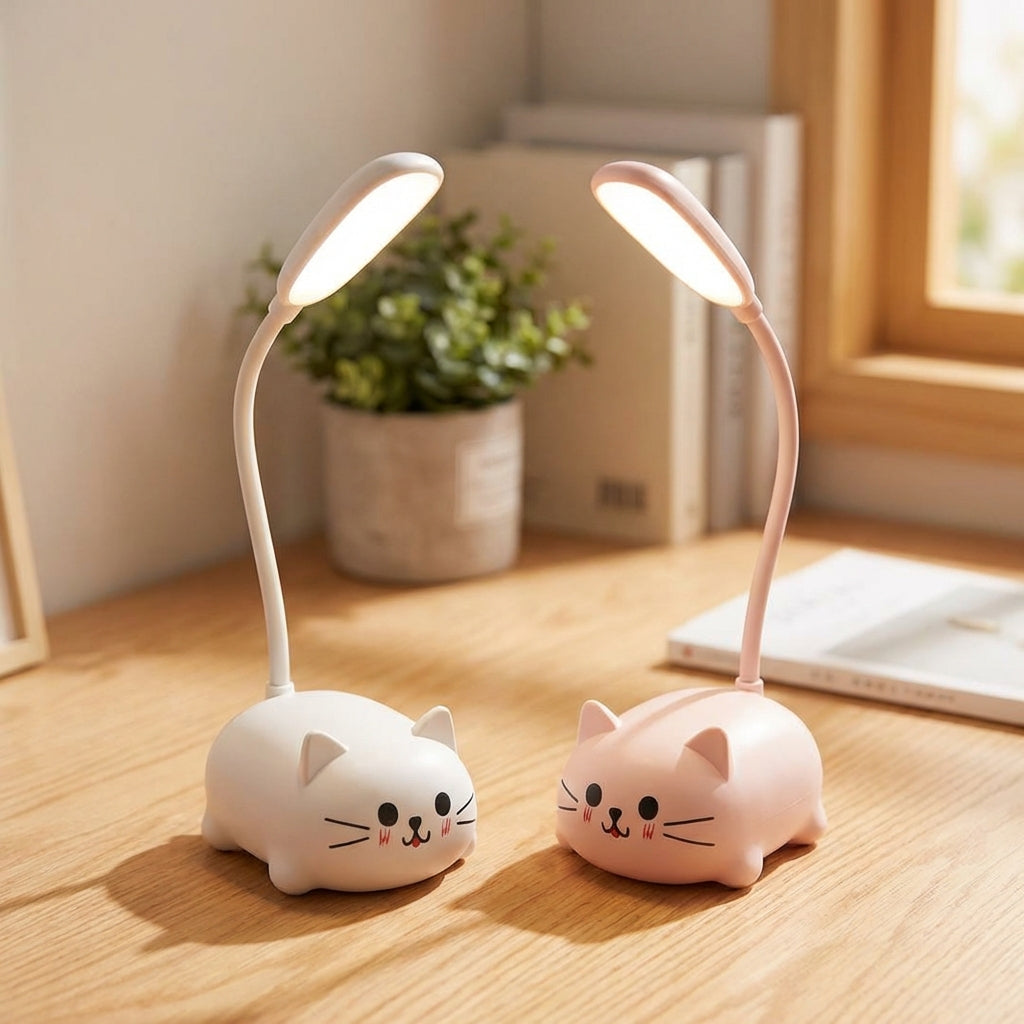 LED Desk Lamp with Adjustable Neck – Compact Cat Design in Blue, Pink, White and Green